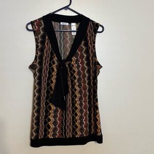 Liz & Co. Sleeveless Knit Stretch Multicolor Blouse W/ Tie Detail Size Large